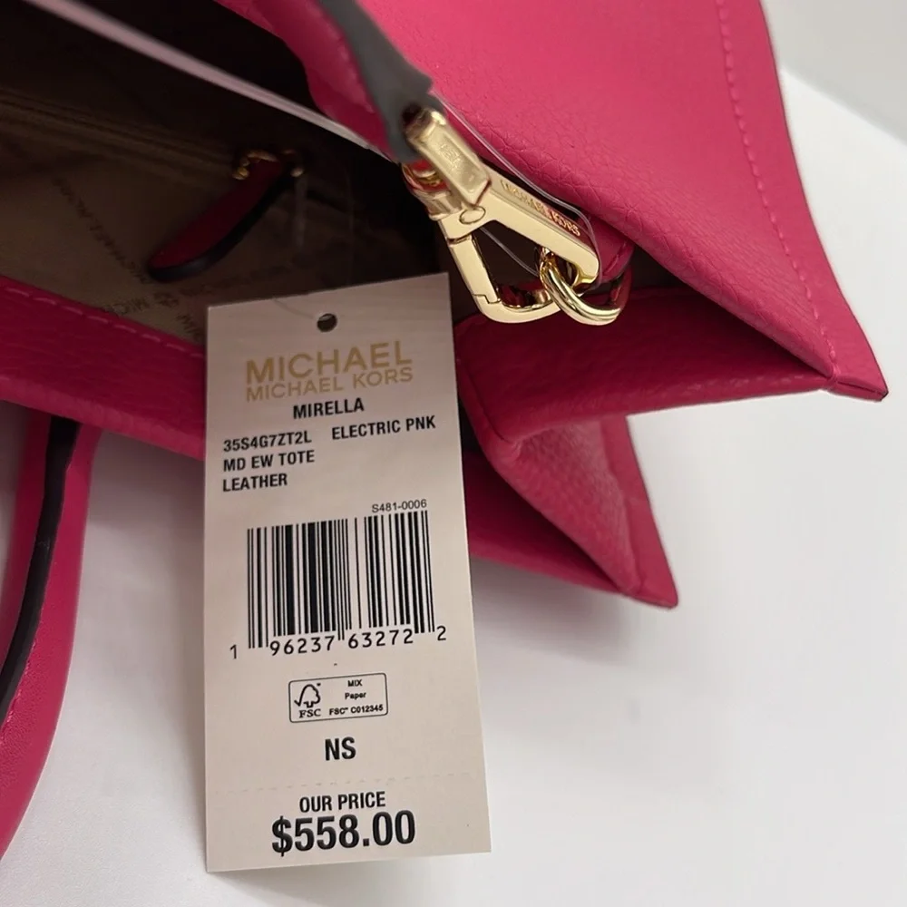 Michael Kors Mirella Md East West Leather Tote Shopper Bag MK EW
Electric Pink - Picture 13 of 16